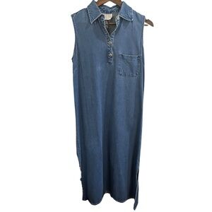 Directives Sleeveless Collared Blue Denim Maxi Dress Size Medium